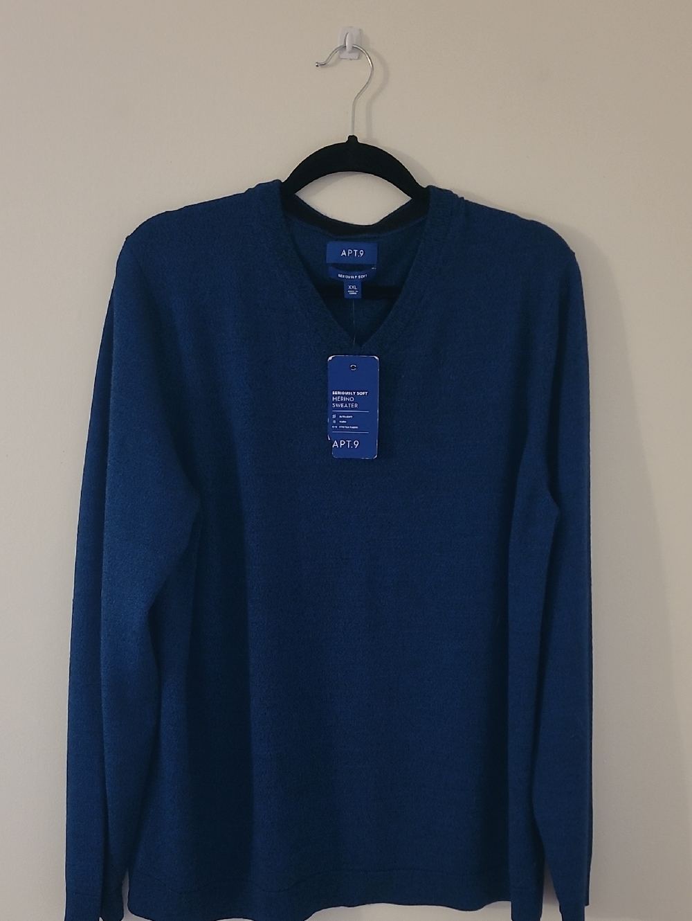 Apt. 9 Men's Merino Wool Deep Navy V-Neck Sweater 2XL